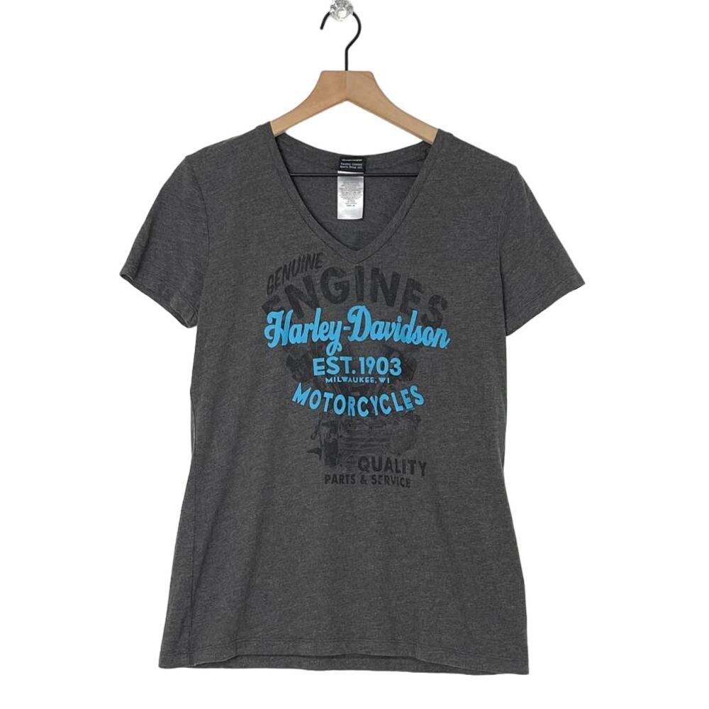 Harley Davidson Wichita‎ Kansas V-Neck Gray T Shirt Women's Medium Biker Moto